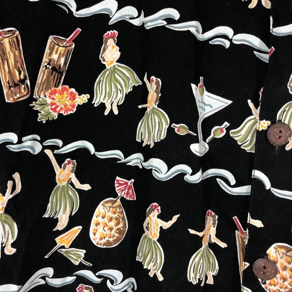 Hawaiian Shirt Black Hula Girls 100% Rayon - Picture 4 of 5